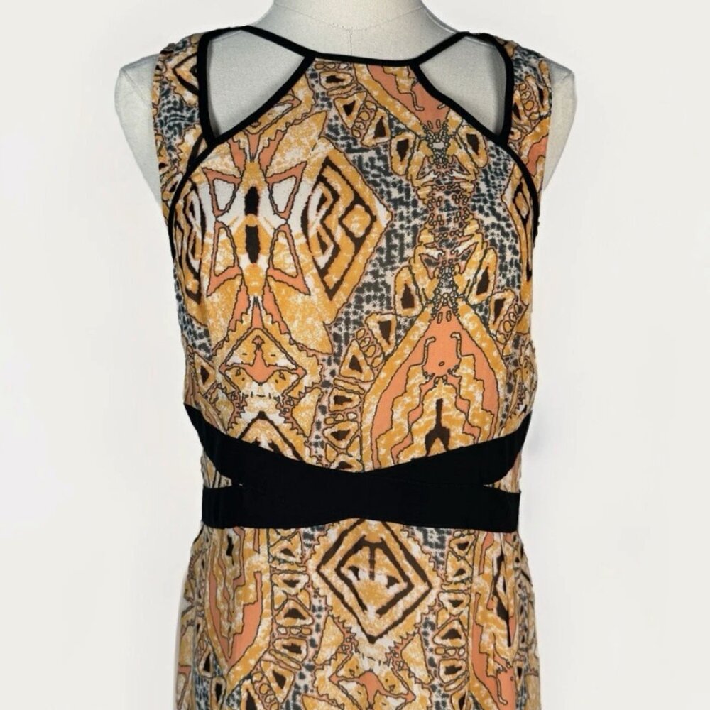 (M) FOREVER 21 Orange-Yellow & Black Wild Lined Stretchy Maxi Dress